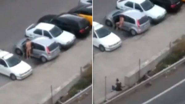 Un hombre se masturba mientras observa a una mujer que se droga